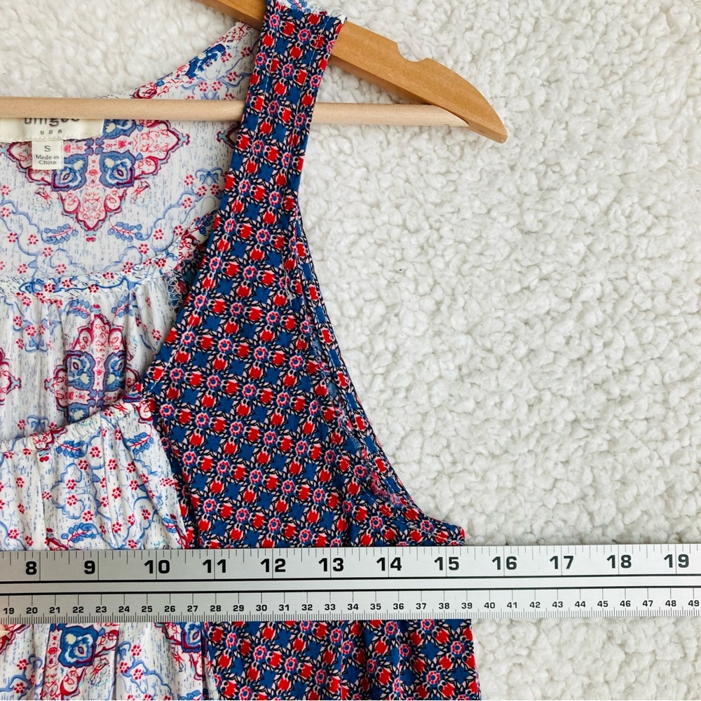 Umgee Women's blue red and cream sleeveless shift mini swing dress, Sz S - Picture 7 of 16